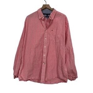 Tommy Hilfiger Mens Classic Fit Button Down Shirt Pink White Gingham Size XL